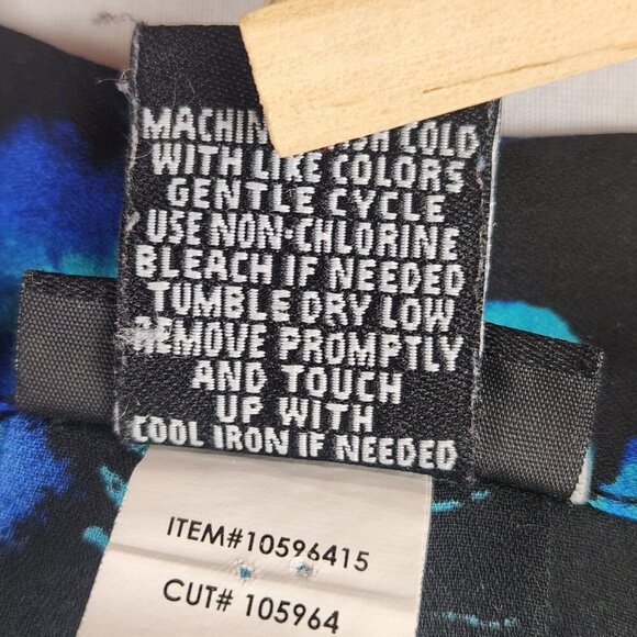 Torrid Georgette Neck Tie Blouse 2X Black Blue Floral Flutter Sleeve Semi Sheer - Picture 7 of 7